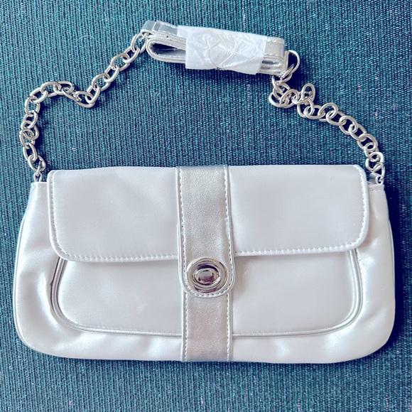 Avon Handbags - NWOT SILVER CLUTCH/ with chain strap